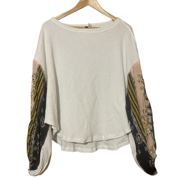 Free People We The Free Blossom Thermal Waffle Top Paisley Ballon Sleeve Size M - Picture 5 of 12